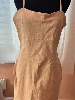 Women’s Sleeveless Linen-Blend Midi Dress in Light Tan Size 14